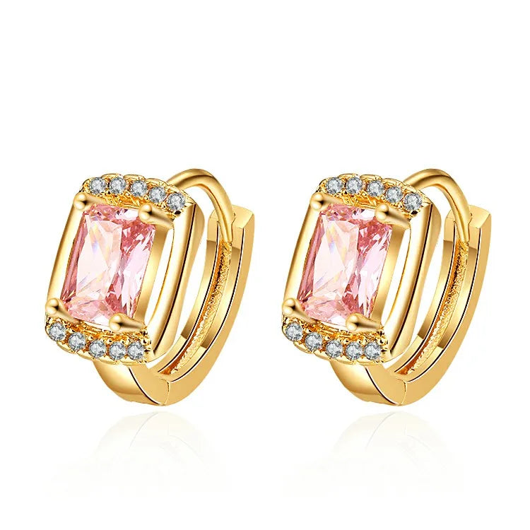 Wholesale Large Single Zircon Huggies Earrings Gold Designs for Girls Plated 18K Jewelry
