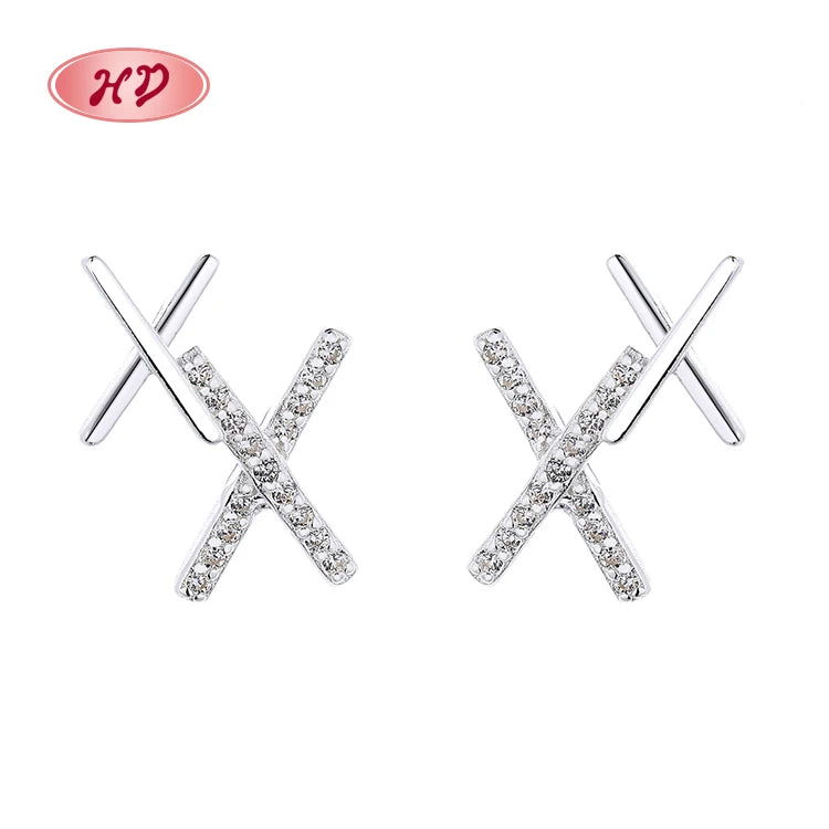 Pendientes De Plata S925 Luxury Cubic Zirconia Geometric Xx Real Silver 925 Earrings Flat Studs for Women