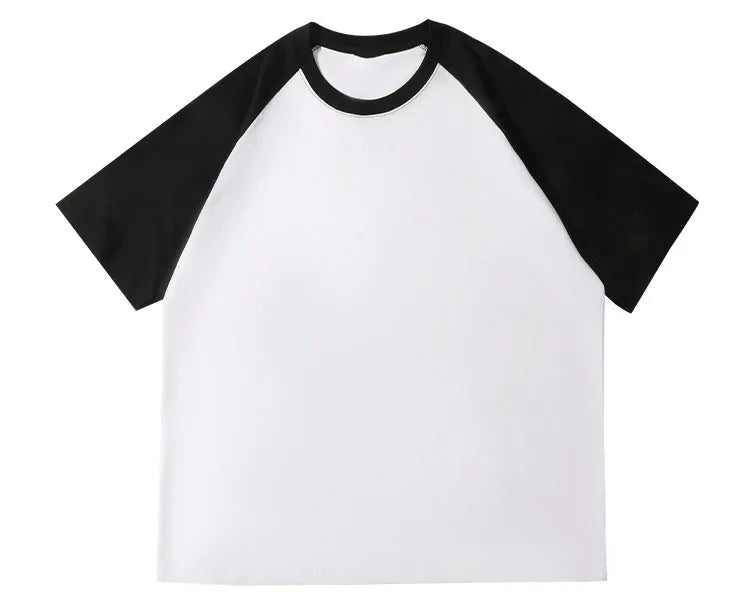 OEM custom logo embroidery printed design Heavy 220g pure cotton raglan color matching men's summer short-sleeved T-shirt