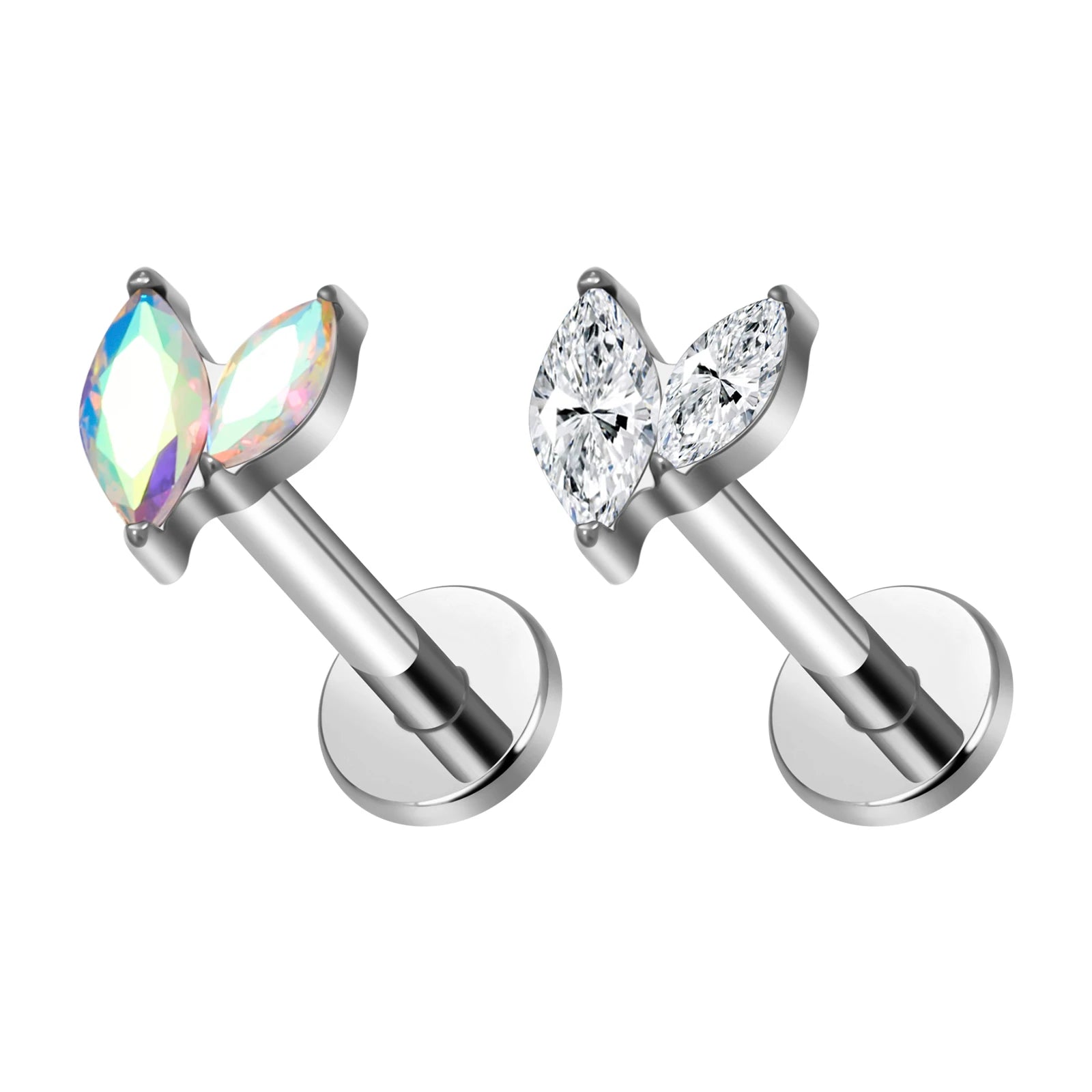 ASTM F136 Titanium Ear Studs 16G CZ Earrings Flat Back Studs Fashion Labret Lip Helix Tragus Cartilage Ear Lobe Piercing Jewelry