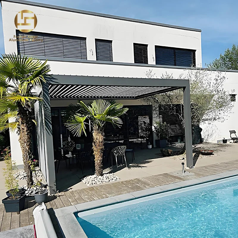Aluminum Motorized Louver Bioclimatic Pergola with Glass Doors for Balcony-Eco-Friendly Outdoor Structure