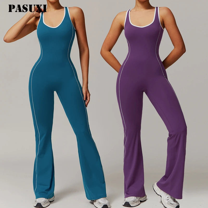 PASUXI Women's Sports Bodysuit Open Back Gym Jumpsuit Seamless Breathable Four-Way Stretch Nylon One Piece Workout Fitness Yoga