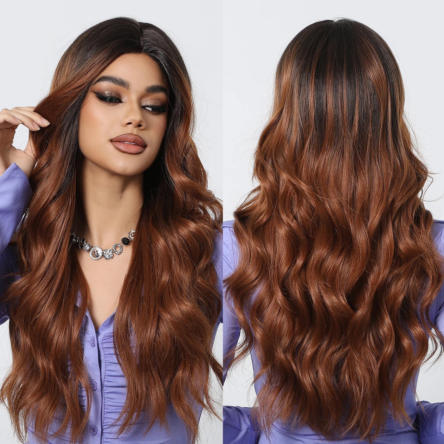 Front Lace Ombre Hairline Lace Synthetic Wigs Long Curly Red Brown Copper Wigs for Women Heat Resistant Cosplay Daily Use Hair