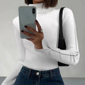 Casual Knitted Solid Pullover Sweater for Women Long Sleeve Turtleneck Autumn Season Front Logo Quick Dry Breathable