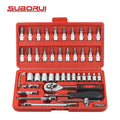SUBORUI 46pc 1/4-In Socket Wrench Tool Bit Ratchet Wrench Set Hand Car Repair Socket Set