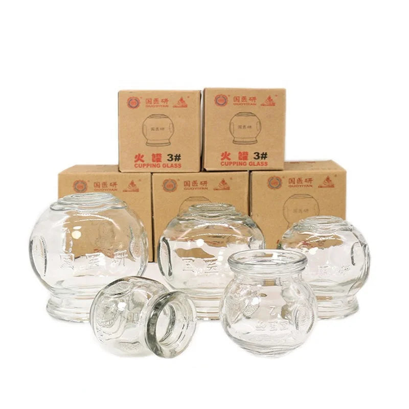 Glass Fire Jars Thick Glass Cupping Set 4 Sizes Vacuum Cupping Glass Fire Cupping Jars with Finger Grips Body Massager