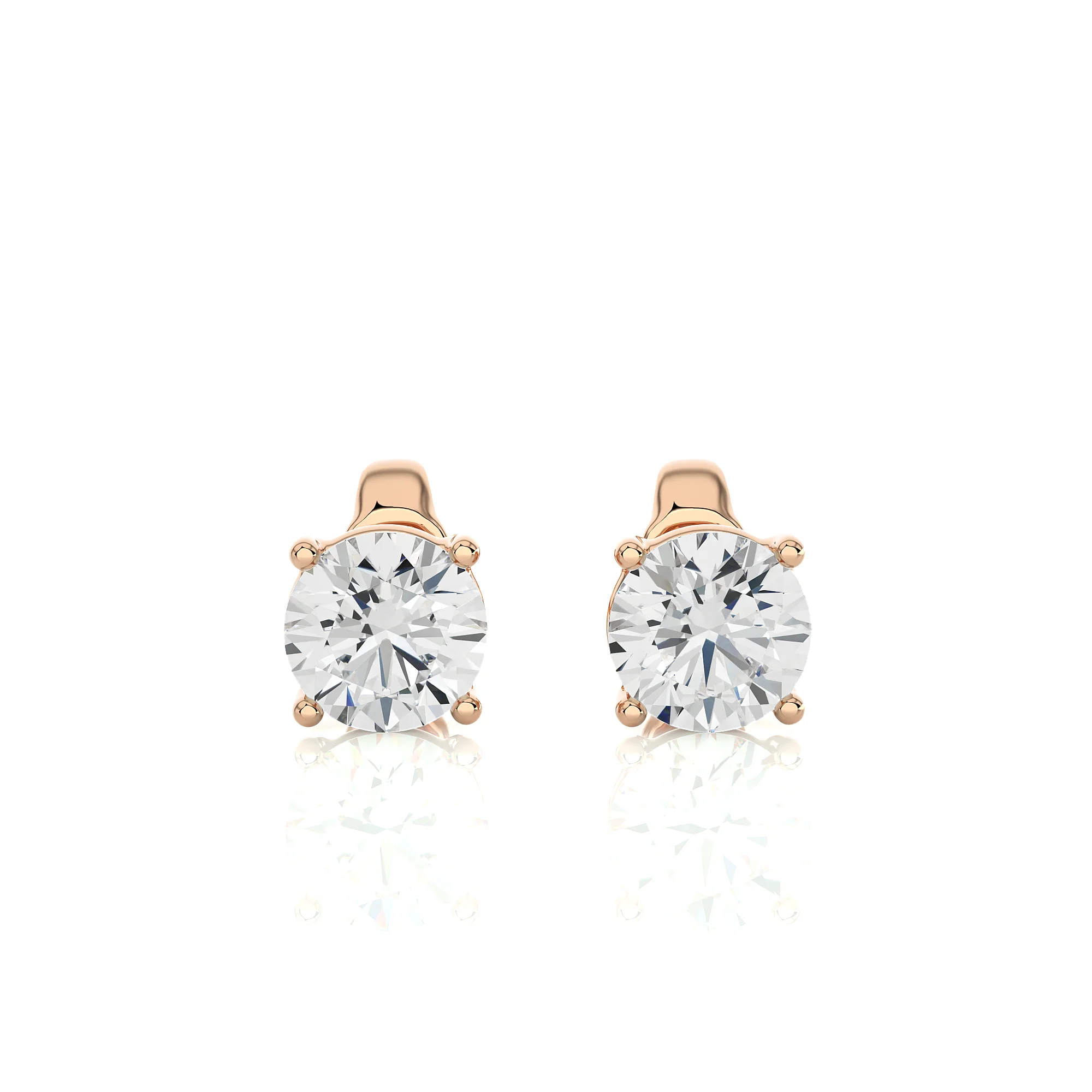 14K Gold Plated Lab Grown Filled Brilliant Cut Classic IGI Certified Single Diamond Stud Earrings Rose Gold Color Women's India