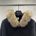 Wholesale Custom Oversized Zip Hoodie Men's Boxy Style Heavyweight Cotton Faux Fur Hood & Distressed