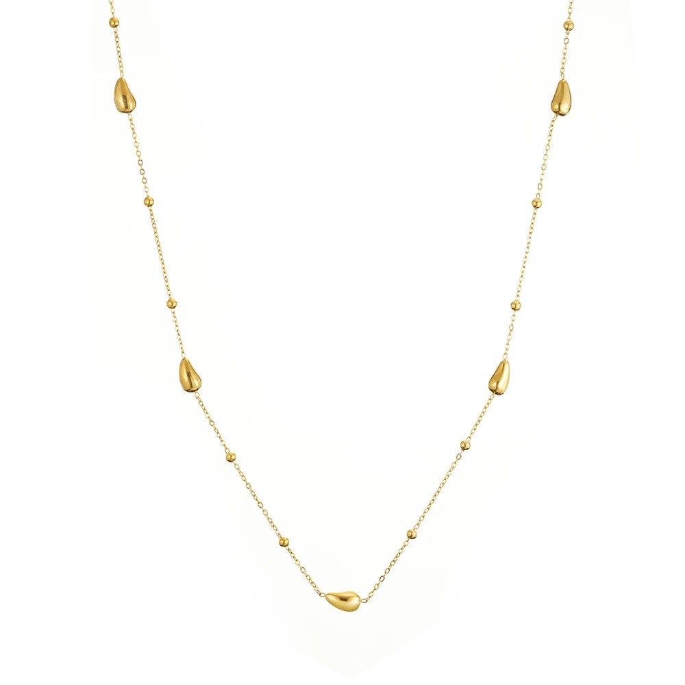 Latest 18K Gold Plated Stainless Steel Jewelry Waterdrop Charms Long Beads Chain Necklace Waterproof for Woman Necklace P243506