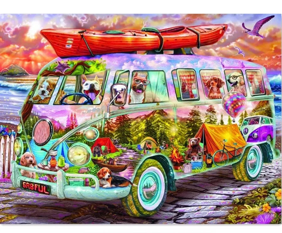 LS 40x50 Full Square AB Diamond Paintings Bus Dog 5D DIY Diamond Embroidery Cross Stitch Kit Handmade Printed 5D Diamond