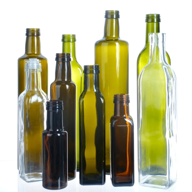 Wholesale Food Grade Round Square Green Amber Empty Glass Olive Oil Bottle with Cap for Cooking