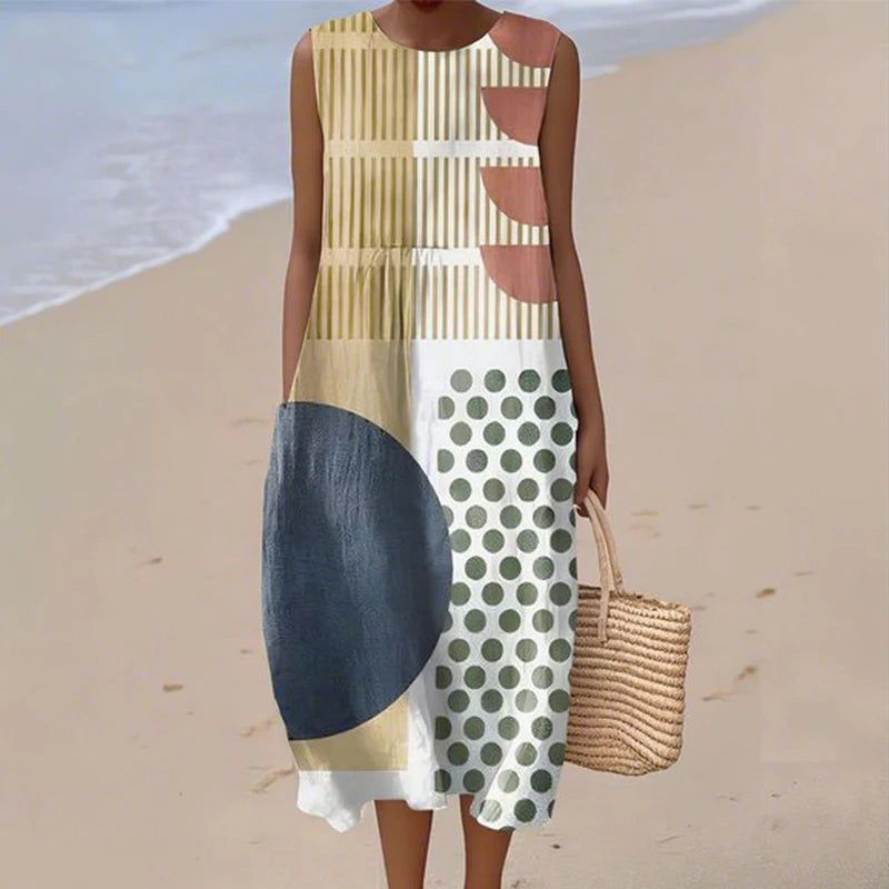 2025 Summer New Style Sleeveless Casual Printed Temperament Dress a Fresh Casual and Comfortable Dress