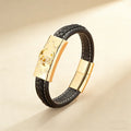 Classic Moon Star Crystal Woven Leather Bracelets Rope Wrap Stainless Steel Magnet Snap Mens Black Bangles DIY Customization