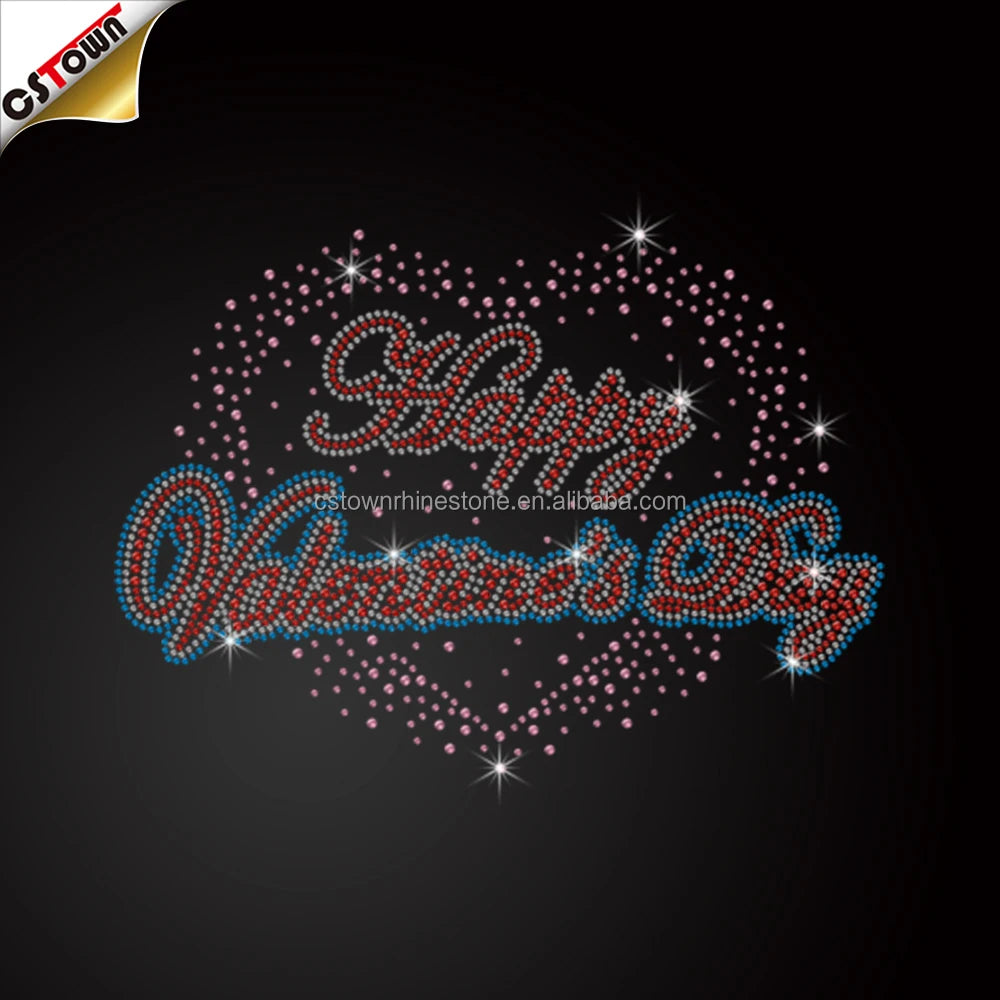 Trending Products 2025 New Arrivals Customs Rhinestone Iron on Rhinestone Transfer Motif for Valentine Day