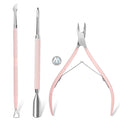 Cuticle Trimmer Cuticle Pusher Nail Nipper 3-Piece Stainless Steel Baby-Friendly Pink Professional Pedicure Manicure Tools Wide