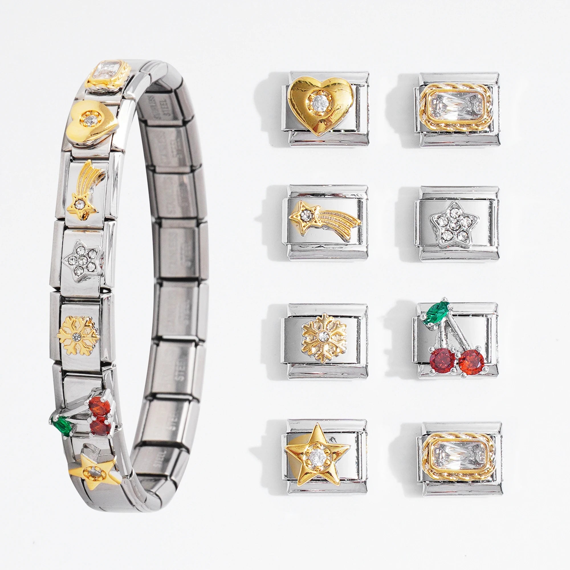 Popular Italian Charms Bulk Non Tarnish Stainless Steel 18 Gold Plated With Diamond Star love Italian Charm Bracelet