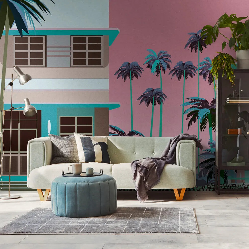 Germany Made Photo Wallpaper Murals Florida Blue Pink Brown Non Woven Vinyl Wall Mural Palms Hotel Scenic Bedroom Hospital Mall