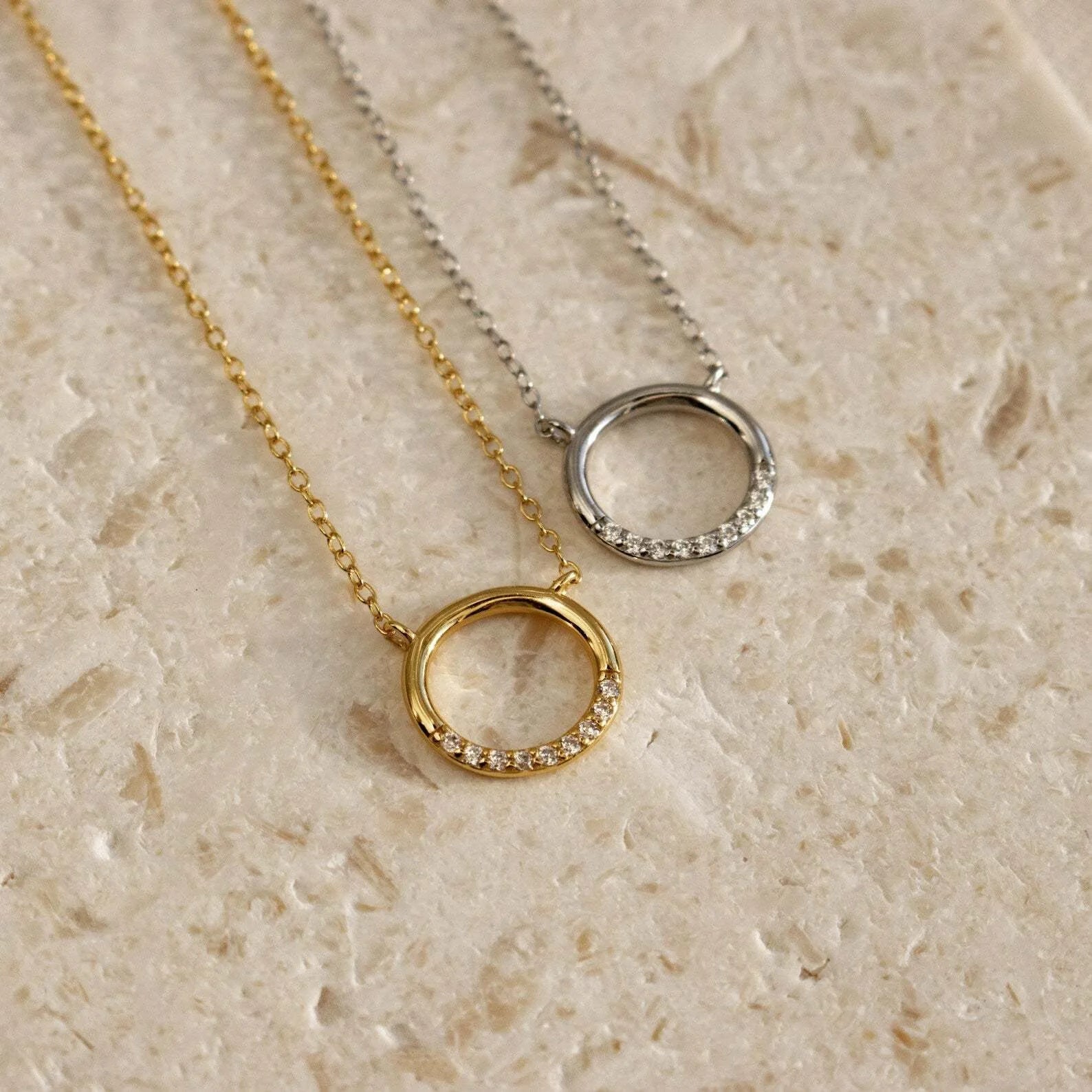 925 sterling silver zircon necklace circle pendant gold plating classic