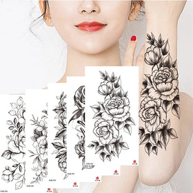 Runzio XQB 331-360 Waterproof Disposable Tattoo Stickers for Women Black Flower Half Sleeves Temporary Tattoos 114x210mm CE