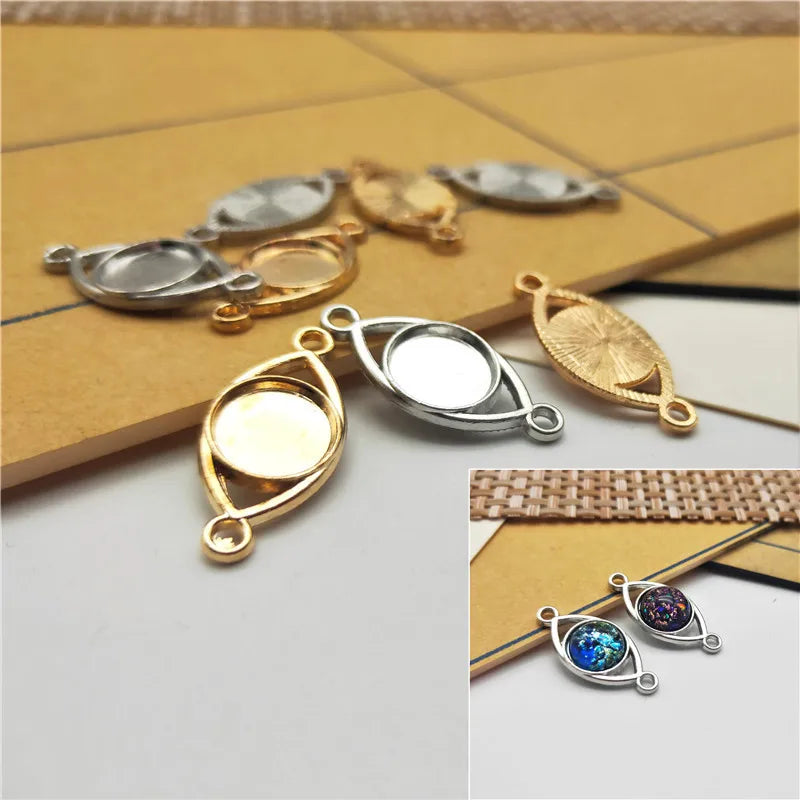 Double Holes Connector Zinc Alloy Jewelry DIY Accessories Eye Shape Zinc Alloy Metal Cabochon Pendant Setting Base for Jewelry