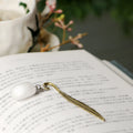 Healing Stone Gold Rim Metal Bookmark-Antique Imitation Style Unique Carved UV Printed Engraved Design