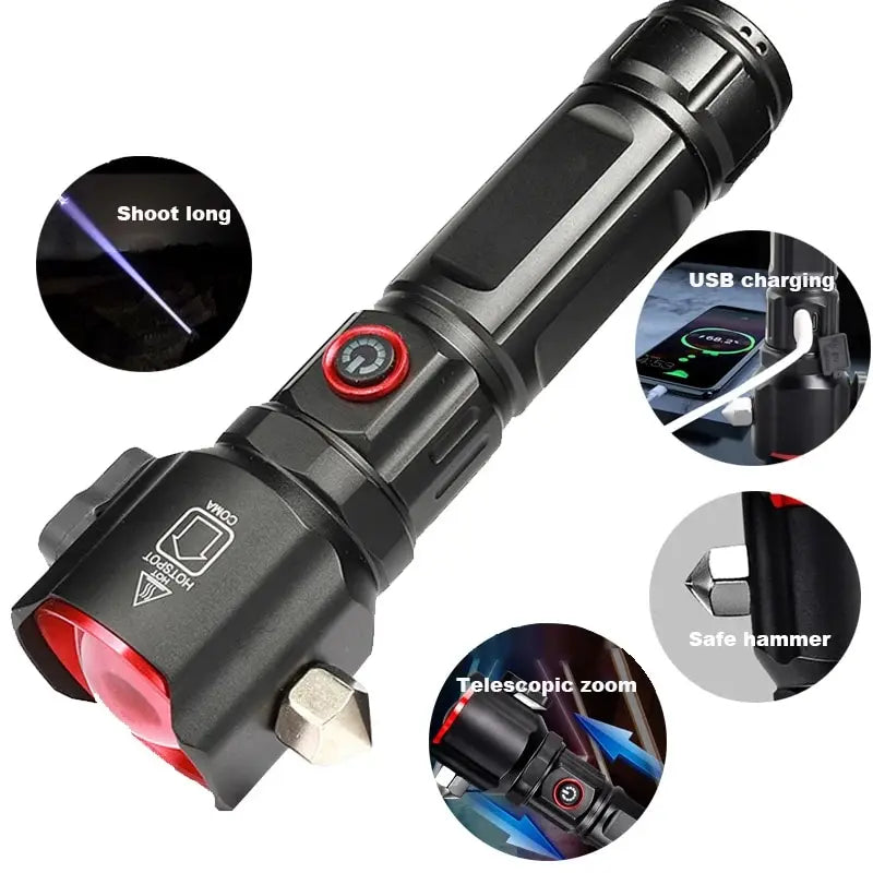 LED Metal Waterproof Zoom Torch Light Linterna Multifunction Long Range White Lazer Powerful LED Flashlight Rechargeable