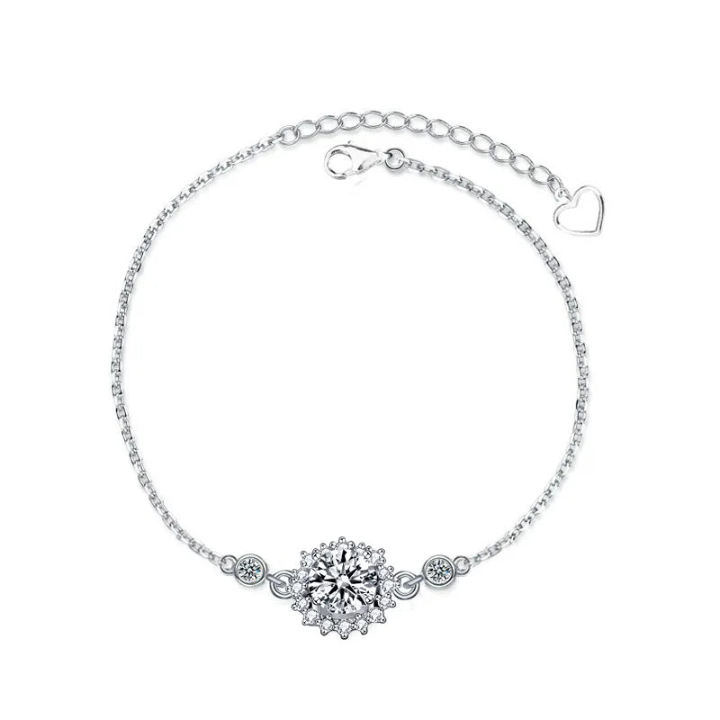XRA001 Classic Custom Fine Jewelry 925 Sterling Silver Luxury Flower Snowflake 1Ct Moissanite Bracelet for Women Valentine Gift