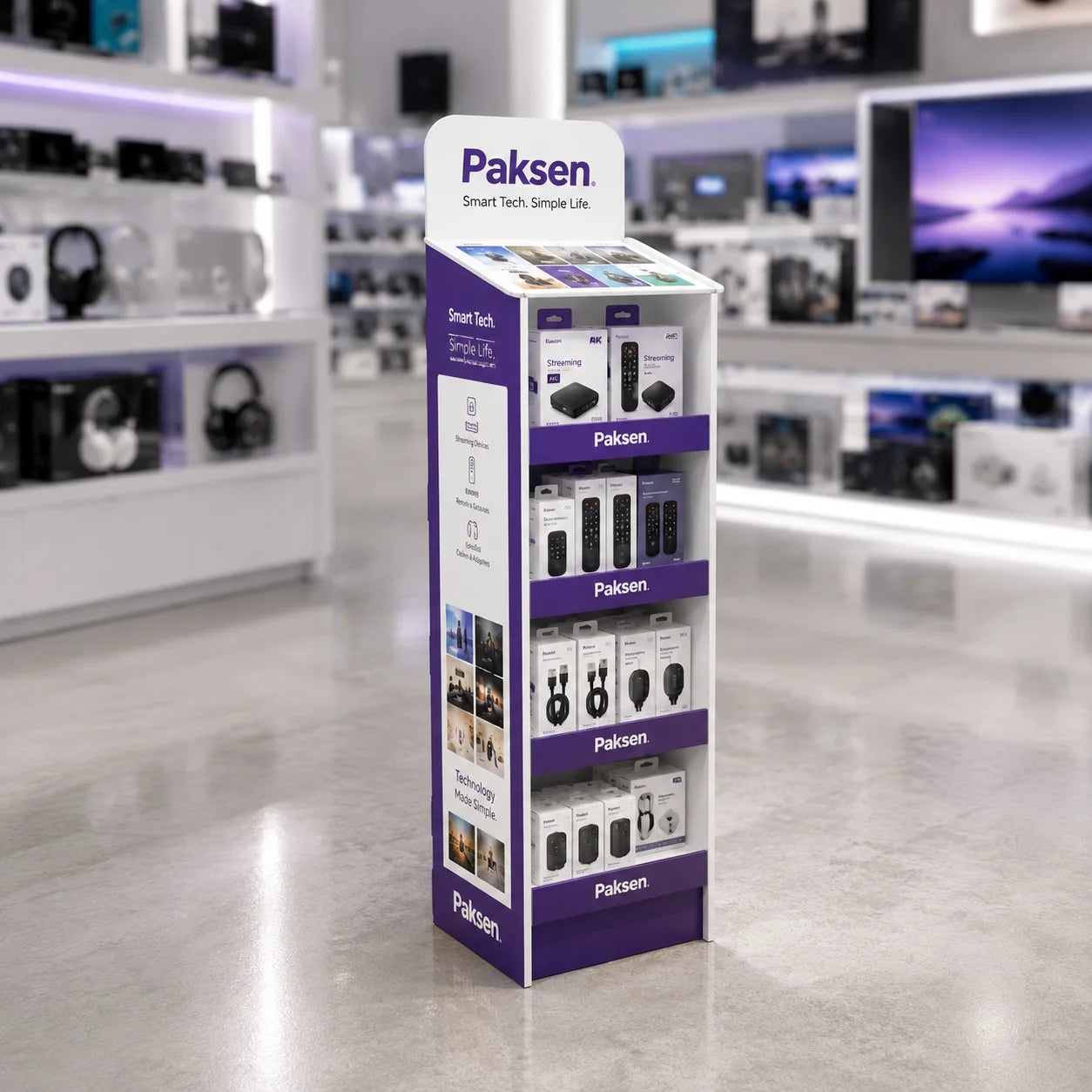 Custom Cardboard Floor Display Stand for TV Streaming Box Electronic Digital Accessories Retail Paper POP Display Rack