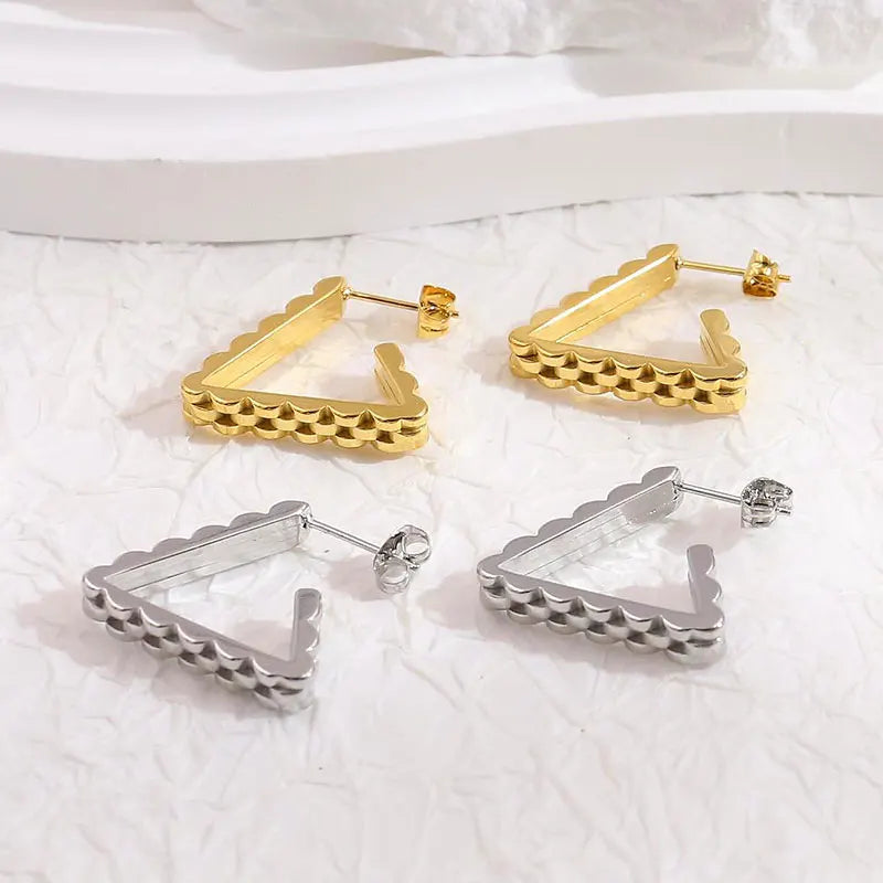 Punk Hip Hop Cuban Chain Earrings 18K Gold Plated Stainless Steel Watch Band Style Square Triangle Open Hoop Earrings  for Women