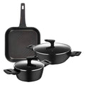 Set of 2 Low Casseroles 20cm (2.2L) + 28cm (4.2L) with lids in forged aluminum + Grill pan 28x28cm in cast aluminum Copper