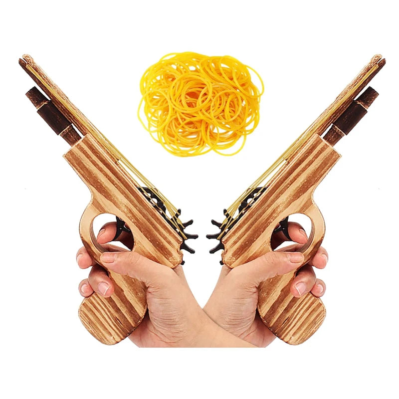 2 Pcs Wooden Rubber Band Gun Quality Wood & Handmade Kids Outdoor Toy 9 Inches Length