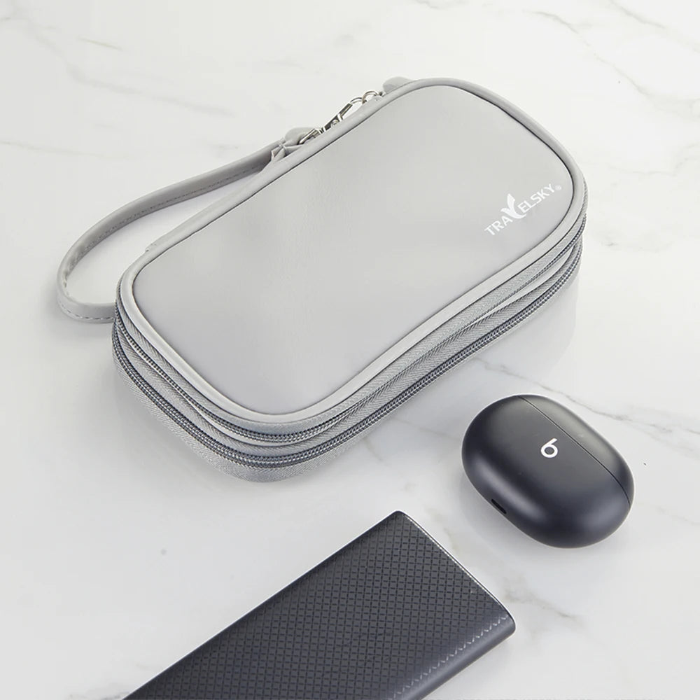 Custom OEM Logo PU Double Layer Electronic Accessories Storage Bag Travel Digital Organizer Bag