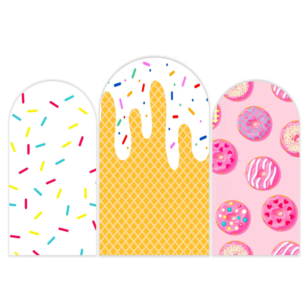 Ice Cream Donut Arch Backdrop Cover Two Sweet Ballooned Boog Photo Booth Backdrop Elastic Fabric Party Decor for Baby Shower