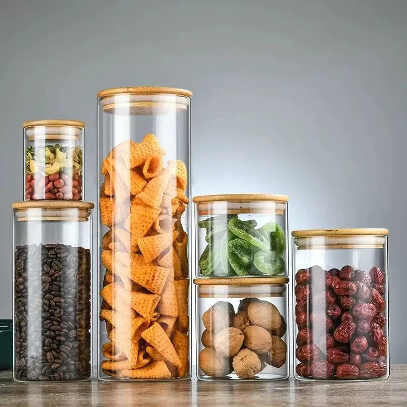 High Borosilicate Glass Jar Kitchen Organizer Various Volumes Transparent Food Storage Glass Jar with Bamboo Lid