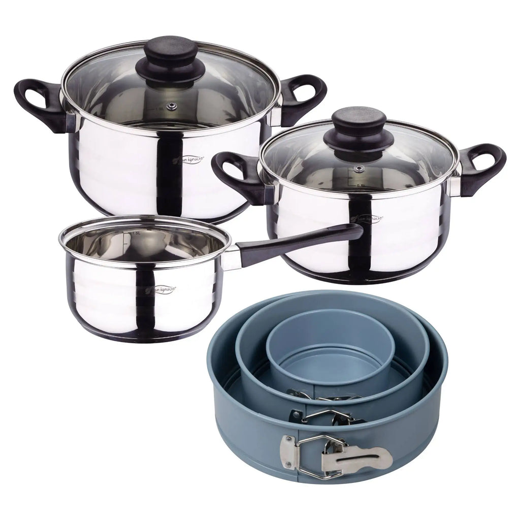 Toledo 5pc Cookware Set Suitable for Induction Hobs + Set of 3 Round Baking Pans 121822cm NOIA San Ignacio