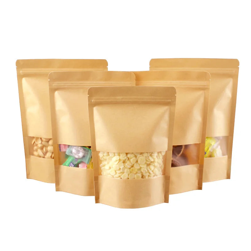 MU Candy Windows Food Bag Kraft Paper Bag Ziplock Resealable Stand up Kraft Ziplock Food Packing