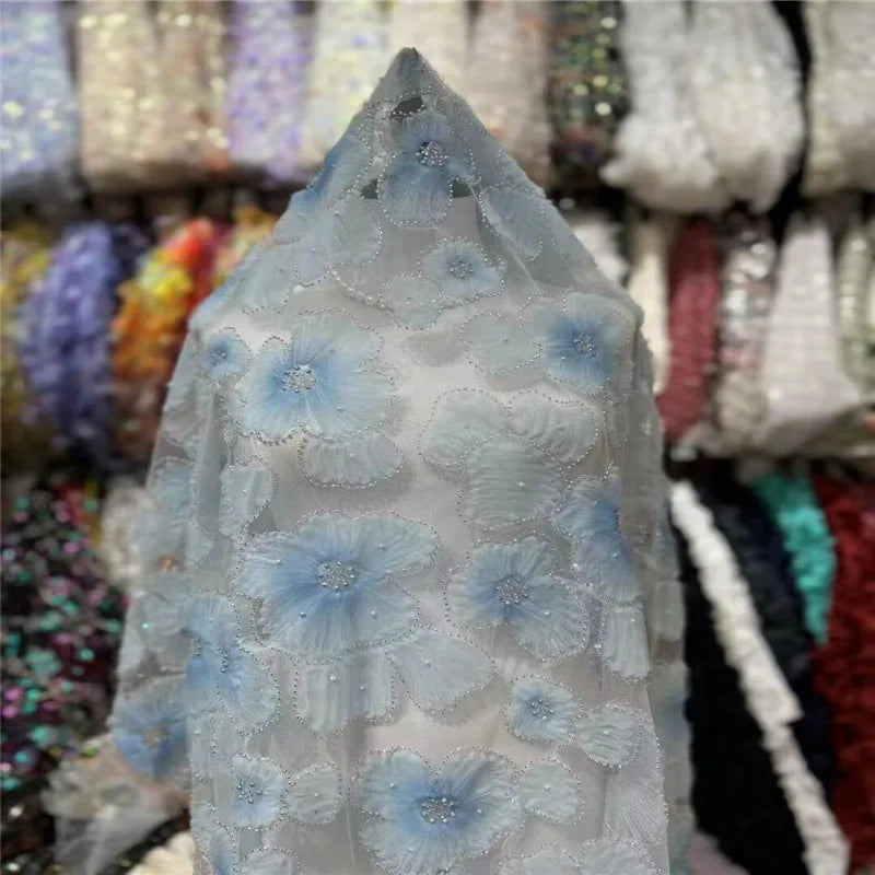Woman Dress Fabric Crystal Bridal Colorful Luxury Embroidery Beads Wedding Lace Beading Fabric for Party Evening Dress