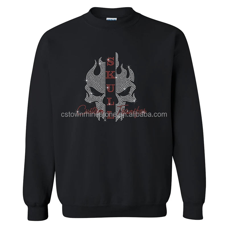 Low Moq Products Skull Rhinestone Design Custom Design Rhinestone Heat Transfer