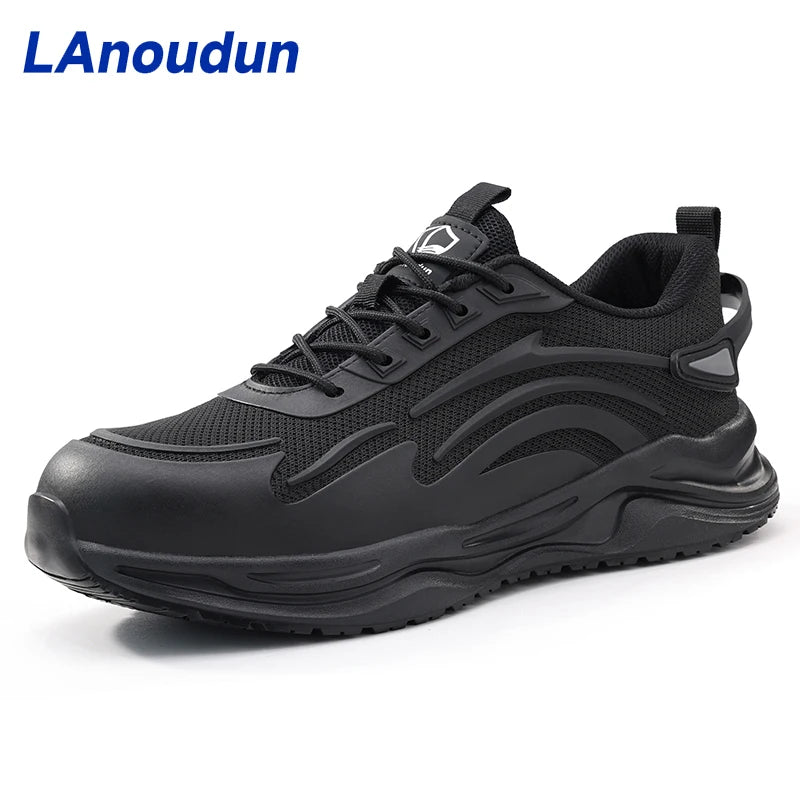 LAnoudun Workwear Collection Black Color Safety Shoes Anti-Puncture Fly Woven Fabric Upper Anti-Slip SRC Security Boots MegaBDM