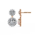 1.3 Ct Brilliant Cut Lab Grown Diamond Vintage Alloy Crown Halo Dangler Earrings IGI Certified 18K Gold Plated Rose Gold Women's