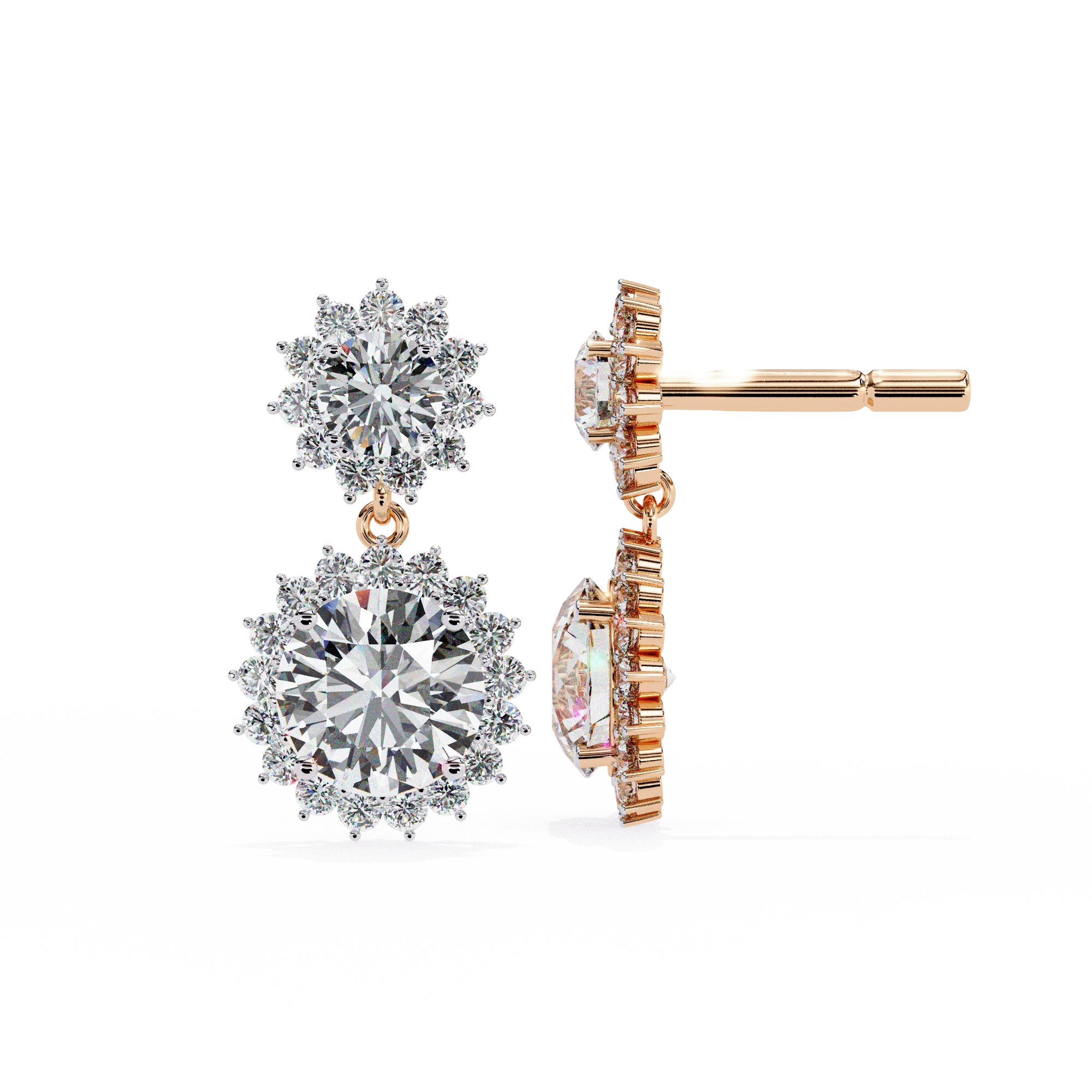 1.3 Ct Brilliant Cut Lab Grown Diamond Vintage Alloy Crown Halo Dangler Earrings IGI Certified 18K Gold Plated Rose Gold Women's