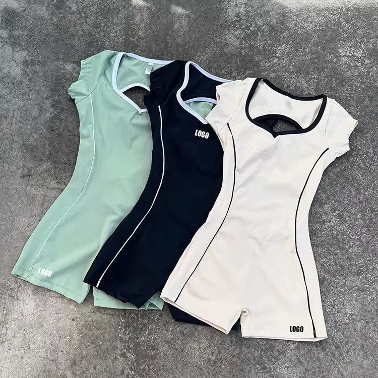 Women's Sports Bodysuits & Jumpsuits Quick-dry Backless Color Block Design Contrast Colors for Gym Sports Shortsleeve Activewear