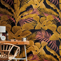 Germany Made Jungle Black Gold Pink Yellow Non Woven Vinyl Wall Mural for Bedroom Hospital Mall & Gym-Moisture-Proof 1.59x2.80m