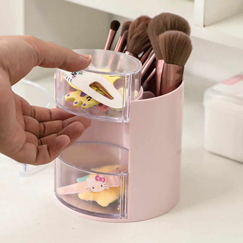 High Quality Modern Integrated Dust-proof PS Material Eco-Friendly Portable Makeup Brush and Powder Puff Storage Display Box