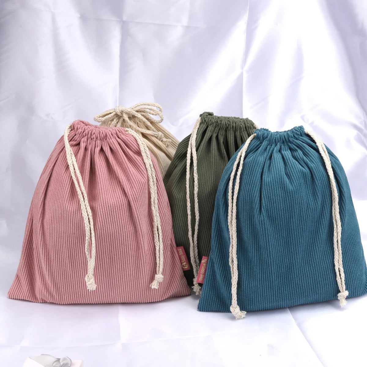High End Double String Gift Shoe Clothes Dust Velvet Drawstring Bag Custom Logo Corduroy Packaging Bag for Handbag