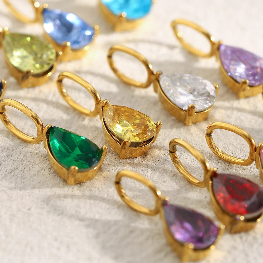 Dreamshow Fashion Jewelry Pendants Birthstone Water Drop Zircon Charms Making 18k Gold Plated Stainless Steel Jewelry MegaBDM