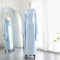 Jancember SF027 Glossy Light Blue Arabic Mermaid Slim Evening Party Prom