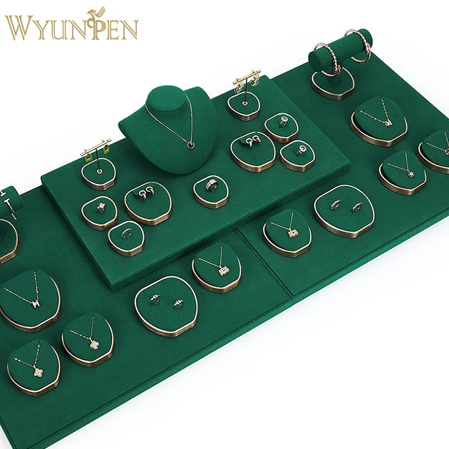 Wholesale Luxury Green Microfiber Jewelry Display Set for Rings Earrings Necklaces Bracelets  Stand
