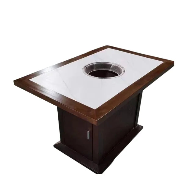 Solid Wood-edged Marble Hot Pot Table
