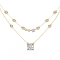 3.2 Ct Lab Grown Brilliant Cut Necklace Diamond Solitaire Bezel Necklace 14K Gold Plated Sterling Silver Double  Diamond Chain